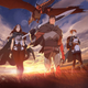The main cast of Netflix's Dota: Dragon's Blood, traveling down a road.